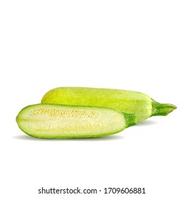 A zucchini low poly. Fresh, nutritious, tasty green zucchini. Elements for label design. Vector illustration. Vegetables in triangulation technique. 