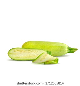 A zucchini low poly. Fresh, nutritious, tasty green zucchini. Elements for label design. Vector illustration. Vegetables in triangulation technique. 