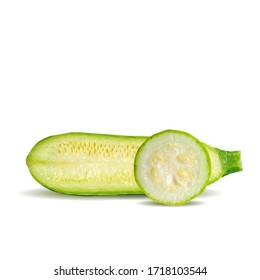 A zucchini low poly. Fresh, nutritious, tasty green zucchini. Elements for label design. Vector illustration. Vegetables in triangulation technique. 