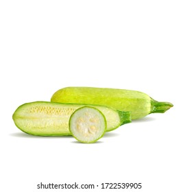 Un poste bajo zucchini. Zucchini verde fresco, nutritivo y sabroso. Elementos para el diseño de etiquetas. Ilustración vectorial. Verduras en técnica de triangulación. 