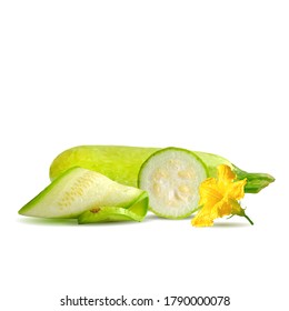 A zucchini low poly. Fresh, nutritious, tasty green zucchini. Elements for label design. Vector illustration. Vegetables in triangulation technique. 