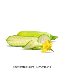 Ein Zucchini Low-Poly. Frische, nahrhafte, schmackhafte grüne Zucchini. Elemente für das Design von Etiketten. Vektorgrafik. Gemüse in Triangulationstechnik. 