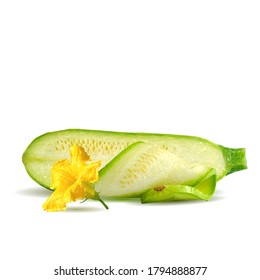 A zucchini low poly. Fresh, nutritious, tasty green zucchini. Elements for label design. Vector illustration. Vegetables in triangulation technique. 