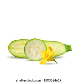 A zucchini low poly. Fresh, nutritious, tasty green zucchini. Elements for label design. Vector illustration. Vegetables in triangulation technique. 