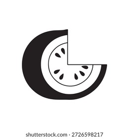 Ícone de fatia de abobrinha delineando design de ilustração plana do vetor.
