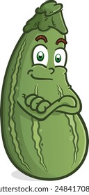 Zucchini squash cartoon character with attitude and crossed arms giving a cool look and ready for some cooking, vector clip art illustration