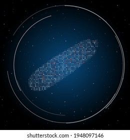 The zucchini symbol filled with white dots. Pointillism style. Some dots is red. Vector illustration on blue background with stars