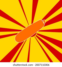 Símbolo zucchini sobre un fondo de líneas radiales de explosión de flash rojo. El gran símbolo naranja se encuentra en el centro del sol, simbolizando la salida del sol. Ilustración del vector sobre fondo amarillo