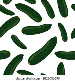 Zucchini vector background. Realistic plants seamless pattern.