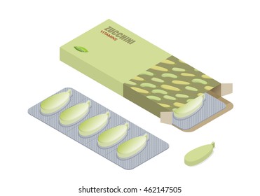 Zucchini vitamins. Vegetarian pills. tablets in pack. Natural products for health Squash. Medicinal vegetable