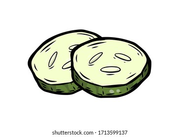 Zuccini squash two slice hand drawn vector illustration. Squash vegetable ingredient. Zuccini healthy food isolated on white background.