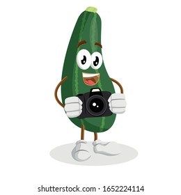 Zuchini mascot and background camera pose with flat design style for your mascot branding.