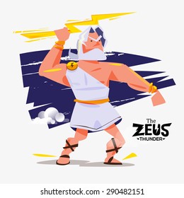 zues in action. zues with thunder bolt in hand - vector illustration