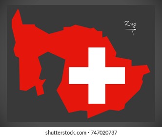 Zug map of Switzerland with Swiss national flag illustration