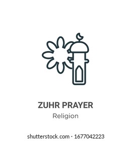 Zuhr prayer outline vector icon. Thin line black zuhr prayer icon, flat vector simple element illustration from editable religion concept isolated stroke on white background