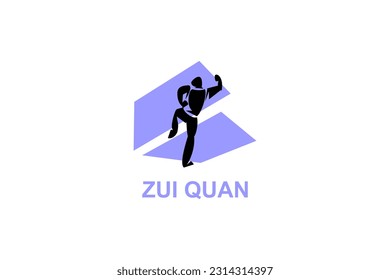 zui quan or "Drunken boxing "  sport vector line icon. sportsman, fighting stance. sport pictogram illustration.