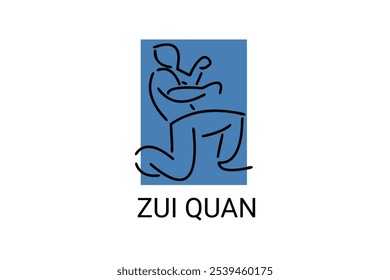 zui quan ou "Drunken boxing " ícone da linha do vetor desportivo. desportista, posição de combate. ilustração do pictograma desportivo.