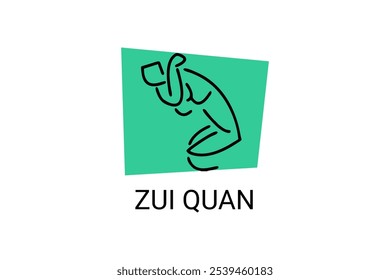 zui quan ou "Drunken boxing " ícone da linha do vetor desportivo. desportista, posição de combate. ilustração do pictograma desportivo.