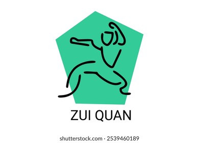 zui quan or "Drunken boxing " sport vector line icon. sportsman, fighting stance. sport pictogram illustration.