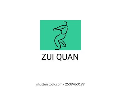 zui quan or "Drunken boxing " sport vector line icon. sportsman, fighting stance. sport pictogram illustration.