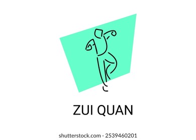 zui quan ou "Drunken boxing " ícone da linha do vetor desportivo. desportista, posição de combate. ilustração do pictograma desportivo.