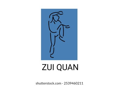 zui quan or "Drunken boxing " sport vector line icon. sportsman, fighting stance. sport pictogram illustration.