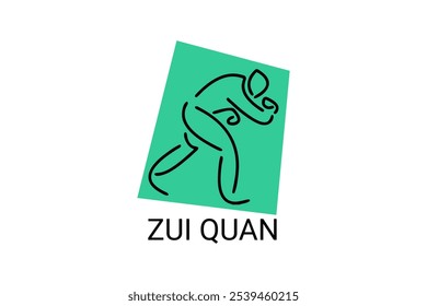 zui quan ou "Drunken boxing " ícone da linha do vetor desportivo. desportista, posição de combate. ilustração do pictograma desportivo.