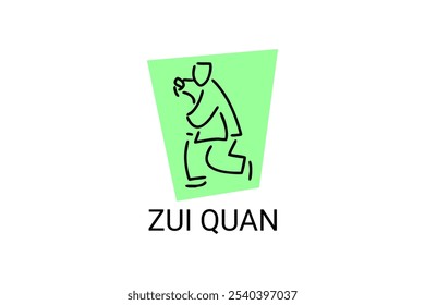 zui quan or "Drunken boxing "  sport vector line icon. sportsman, fighting stance. sport pictogram illustration.