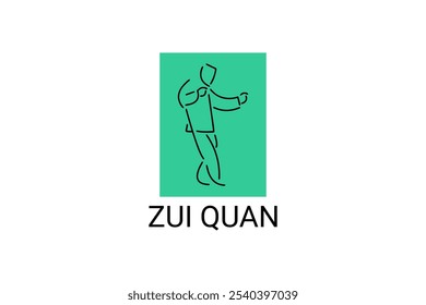 zui quan or "Drunken boxing "  sport vector line icon. sportsman, fighting stance. sport pictogram illustration.