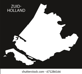 Zuid Holland Netherlands map black inverted silhouette illustration