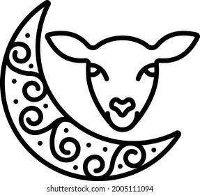 Zul Hijjah moon sighting Concept,  crescent moon with goat head Vector Icon Design, Eid al-Adha or Eid-ul-Kabir Symbol, Hajj Sign, Muslims religious Festival Stock illustration