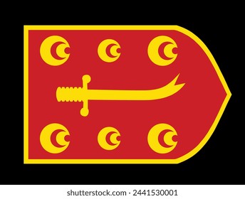 Ilustración vectorial de la bandera de Zulfikar aislada. Símbolo otomano típicamente en uso durante los siglos XVI y XVII. Bandera de guerra turca. Símbolo de Turquía en la batalla medieval.