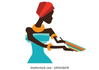 Zulu People, a art showing a Zulu Girl creating a pot design.