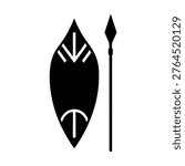 Zulu shield and spear silhouette vector art illustration, black and white design