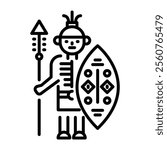 Zulu warrior icon in linear style 