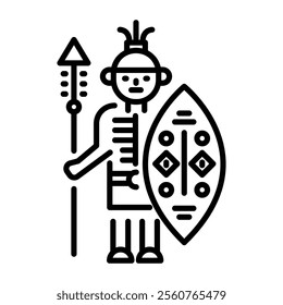 Zulu warrior icon in linear style 