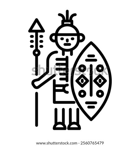 Zulu warrior icon in linear style 