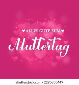 Zum Muttertag Kalligrafie handschrift auf rosafarbenem Bokeh-Hintergrund. Glücklicher Muttertag auf Deutsch. Vektorvorlage für Typografie-Poster, Grußkarte, Banner, Einladung, etc.