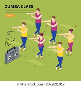 Zumba class 3d isometric vector illustration concept for banner, website, landing page, ads, flyer template