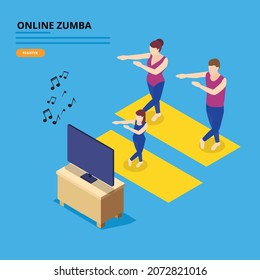 Zumba Class Online 3d Isometric Vector Illustration Concept For Banner, Website, Landing Page, Ads, Flyer Template