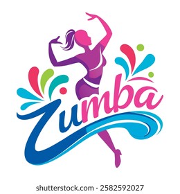 Zumba dance logo or T-shirt design, perfect for fitness brands, activewear, and cosmetics branding, capturing energy, movement, and vibrant style.