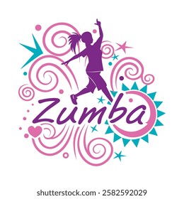 Zumba dance logo or T-shirt design, perfect for fitness brands, activewear, and cosmetics branding, capturing energy, movement, and vibrant style.