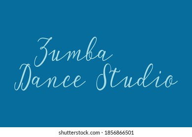 Zumba Dance Studio Calligraphy Cyan Color Text On Blue Background