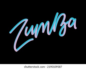 Zumba dance studio text. Calligraphy word banner design. Aerobic fitness. Vector hand lettering Illustration on white background.