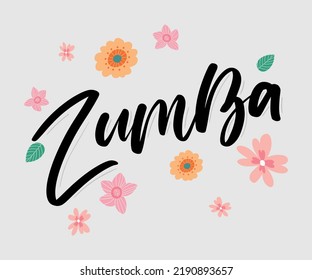 Zumba dance studio text. Calligraphy word banner design. Aerobic fitness. Vector hand lettering Illustration on white background.