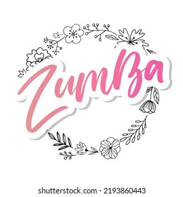 Texto del estudio de danza Zumba. Diseño de pancartas caligráficas. Aptitud aeróbica. Grabado de la mano del vector Ilustración sobre fondo blanco.