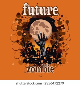 Zumby's hand on the background of full moon cemetery. Halloween party invitation poster template. Isolated design element for horror cover art, greeting card, social media post. Vector illustration