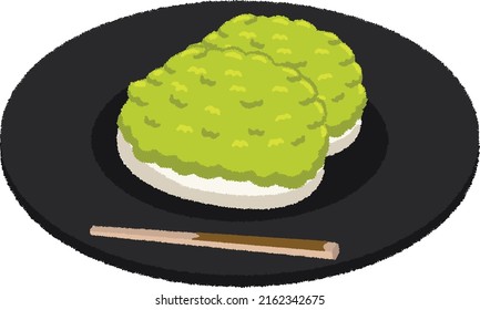 Zunda mochi is a mochi confectionery that uses mashed edamame as a bean paste, and is a local confectionery in the South Tohoku region, especially in Miyagi prefecture.