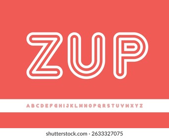 ZUP Font. Playful Vintage Display Typeface with Double Outline and Retro Charm. Perfect for Posters, Packaging, Signage, and Fun Branding Projects. Vector Illustration.