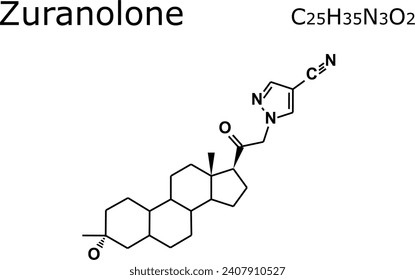 Zuranolone chemical formula and molecular structure; Zuranolone is used to treat postpartum depression; Zuranolone is a neuroactive steroid drug